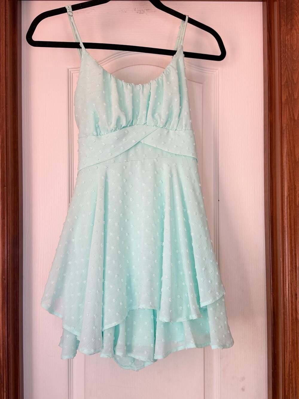 Altar'd State Mint Green Swiss Dot Tiered Romper Dress